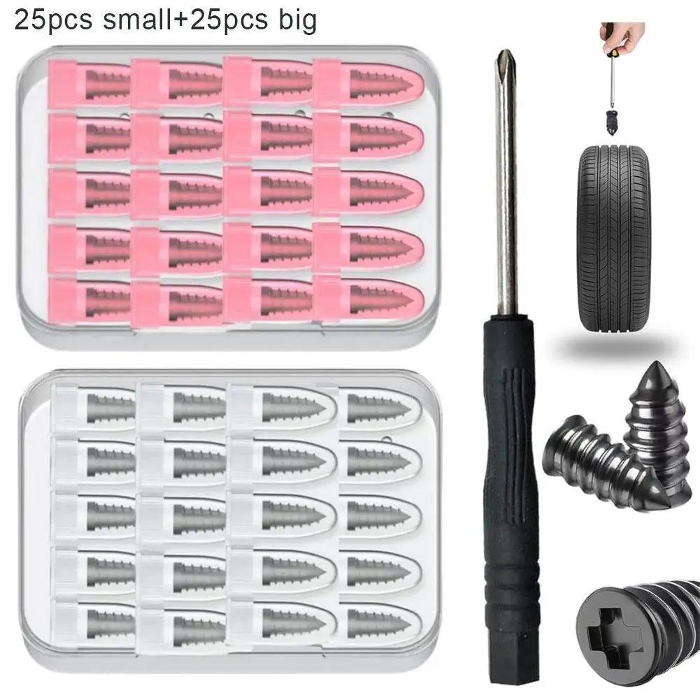Vacuum Tire Puncture Repair Kit with Screwdriver & Storage Box Self-Service Plug & Patch for Car, Truck, Motorcycle, Bike Tire Peaceful Pleasures Health and Wellness 50pcs