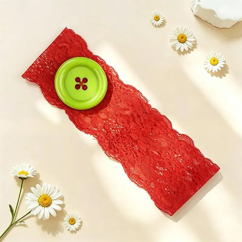 Y2K Lace Button Headband – Colorful Oversized Women's Style