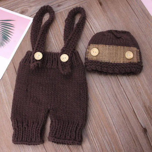 Baby Crochet Hat & Overalls Newborn Photo Prop Costume Set Baby Photo Prop Set Peaceful Pleasures Health and Wellness