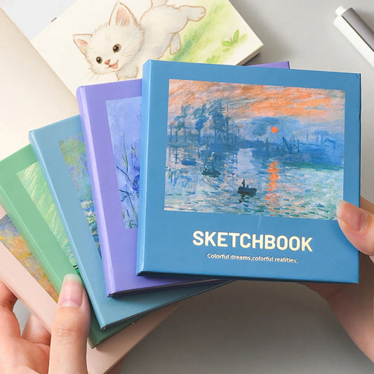 96 Sheets Mini Drawing Book Oil Painting Square Portable Blank Peaceful Pleasures Health and Wellness