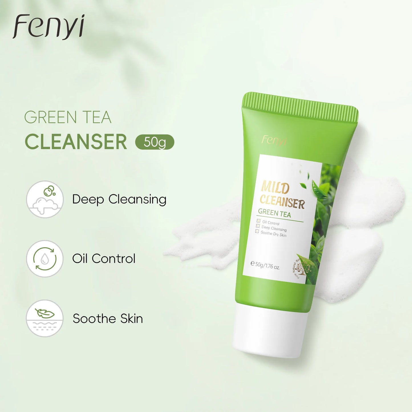 Green Tea Facial Cleanser 50g Skin Deep Cleansing Moisturizing Blackhead Removal Skincare Face Wash Foam Face Cleanser Skin Care Peaceful Pleasures Health and Wellness