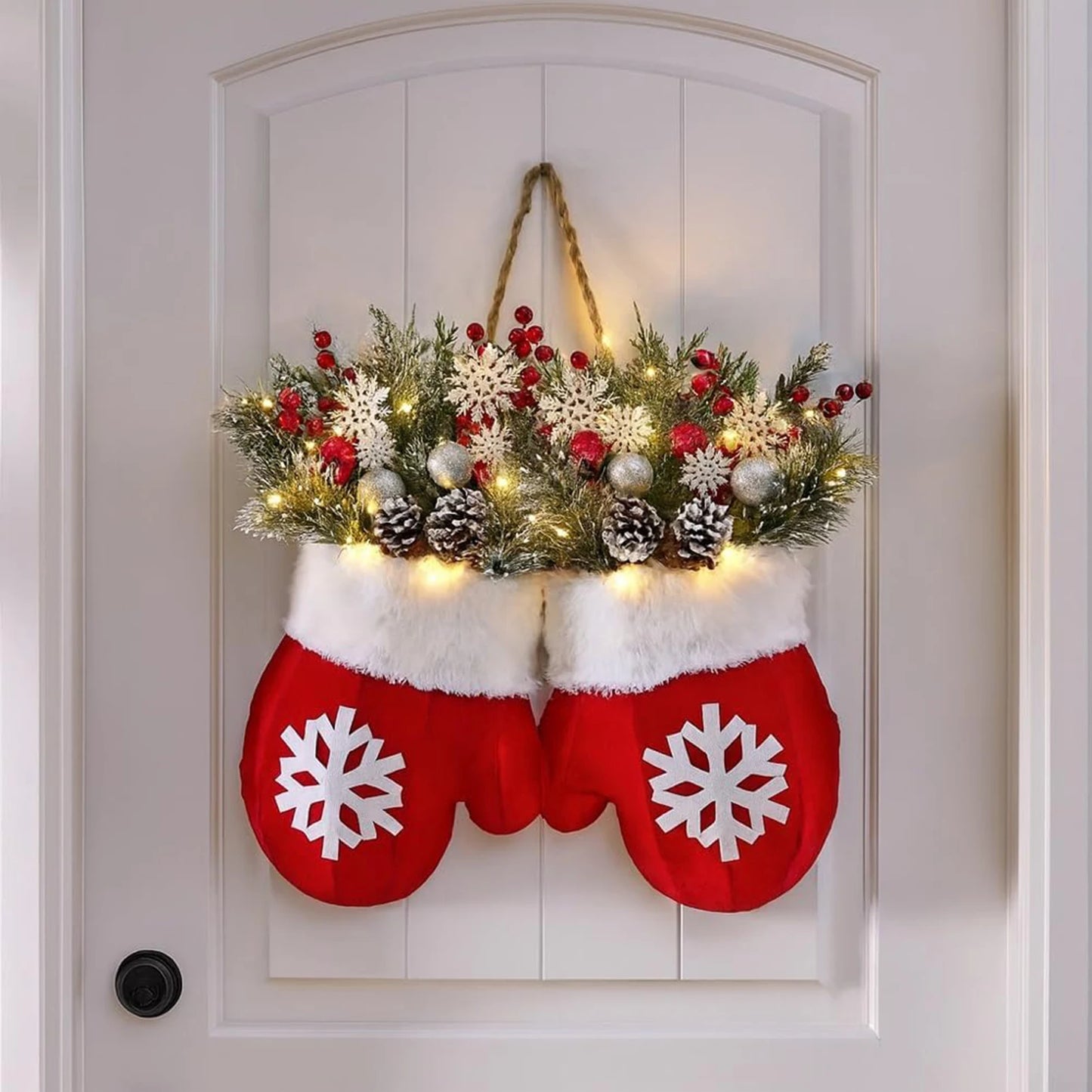 Christmas Gloves Wreath with Light Beautiful Hanging Pendant Christmas Crafts for Christmas Indoor Outdoor Wall Decor Peaceful Pleasures Health and Wellness