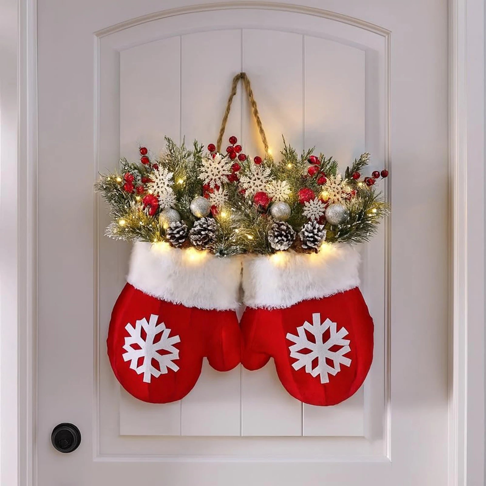 Christmas Gloves Wreath with Light Beautiful Hanging Pendant Christmas Crafts for Christmas Indoor Outdoor Wall Decor Peaceful Pleasures Health and Wellness