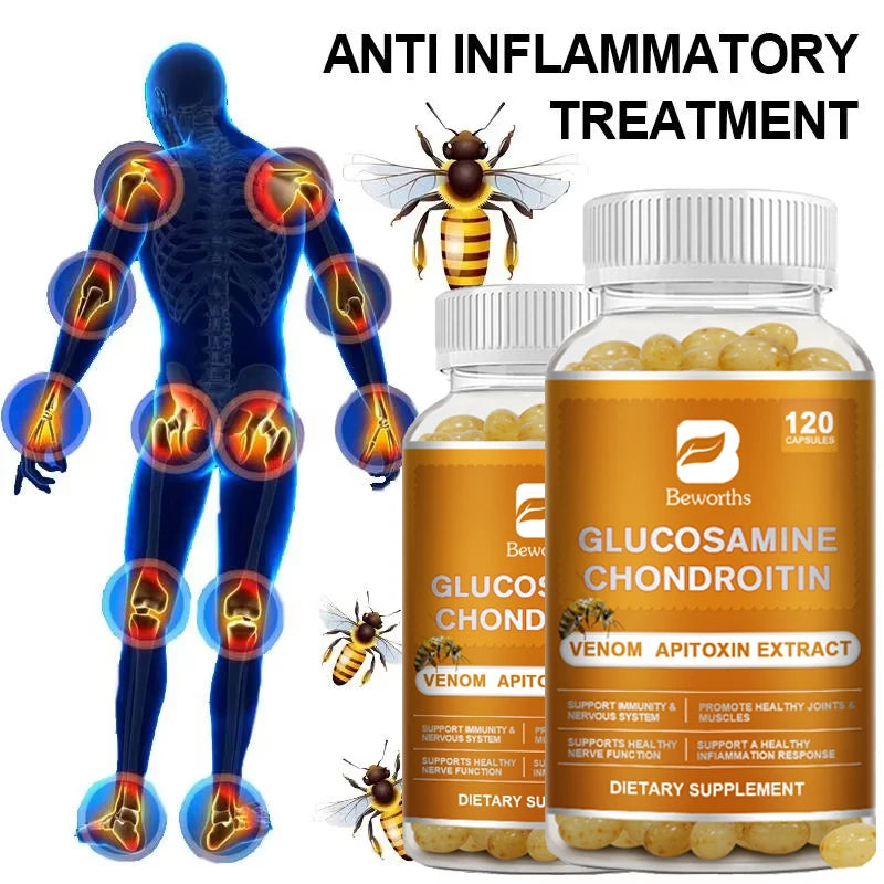 Glucosamine Chondroitin + Bee Venom Extract Capsules – Joint & Knee Pain Relief | 120 Count Joint Support Supplement Peaceful Pleasures Health and Wellness