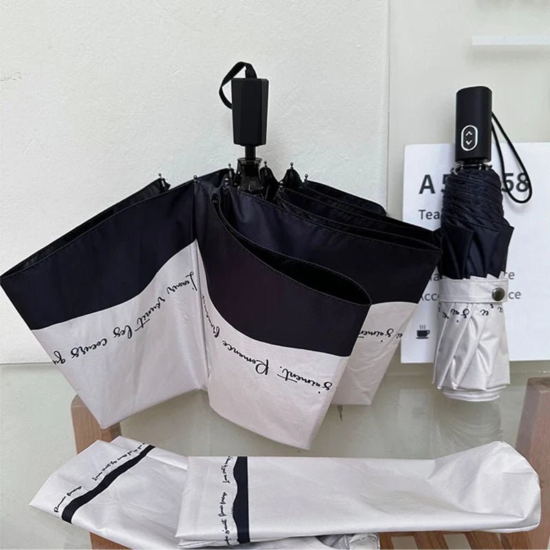 Automatic UV Umbrella – Black & White Folding Sunshade & Rain