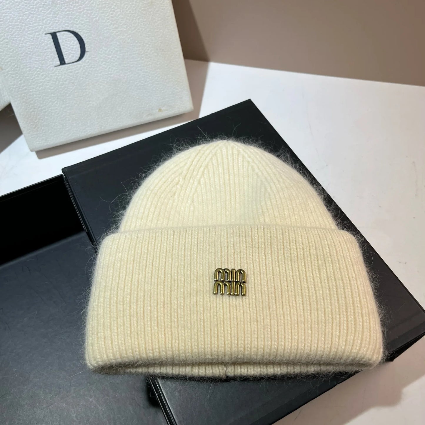 Women's Rabbit Fur Knit Beanie | Warm Winter Ear Protection Hat