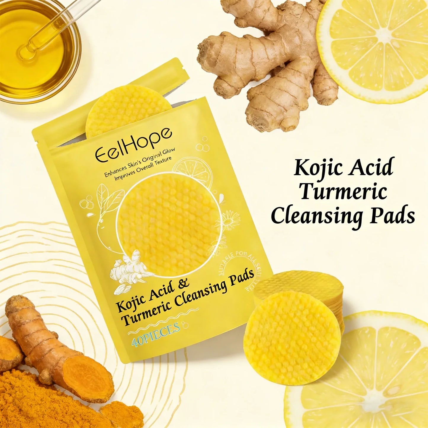 Kojic Acid & Turmeric Cleansing Pads – Brighten & Exfoliate Skin