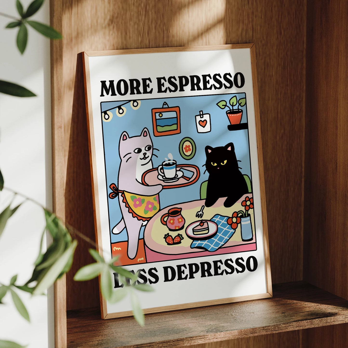 More Espresso Black Cat Canvas Wall Art Print | Home Decor
