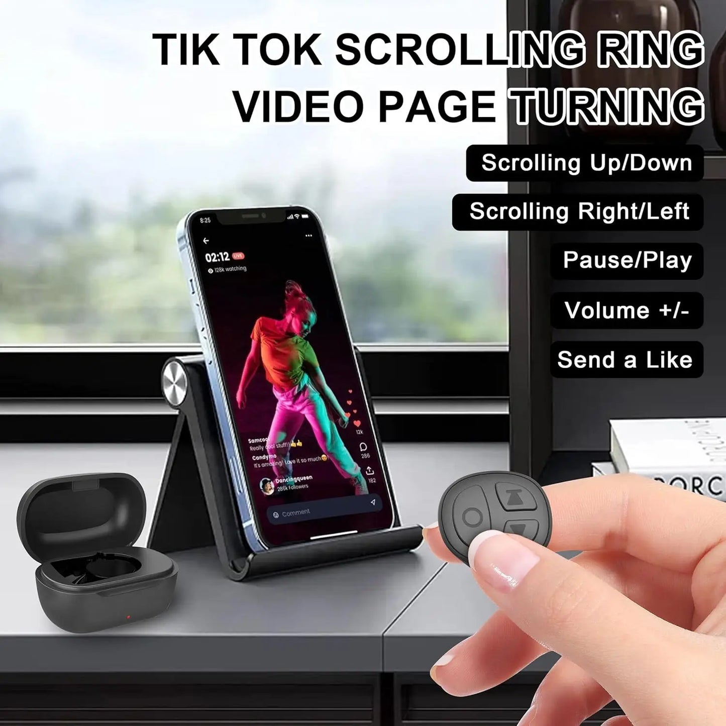 Bluetooth Scrolling Ring Remote for TikTok, Kindle & Camera