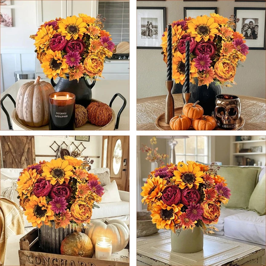 Silk Sunflower Artificial Bouquet | Wedding & Home Decor Artificial Silk Flowers Peaceful Pleasures Health and Wellness