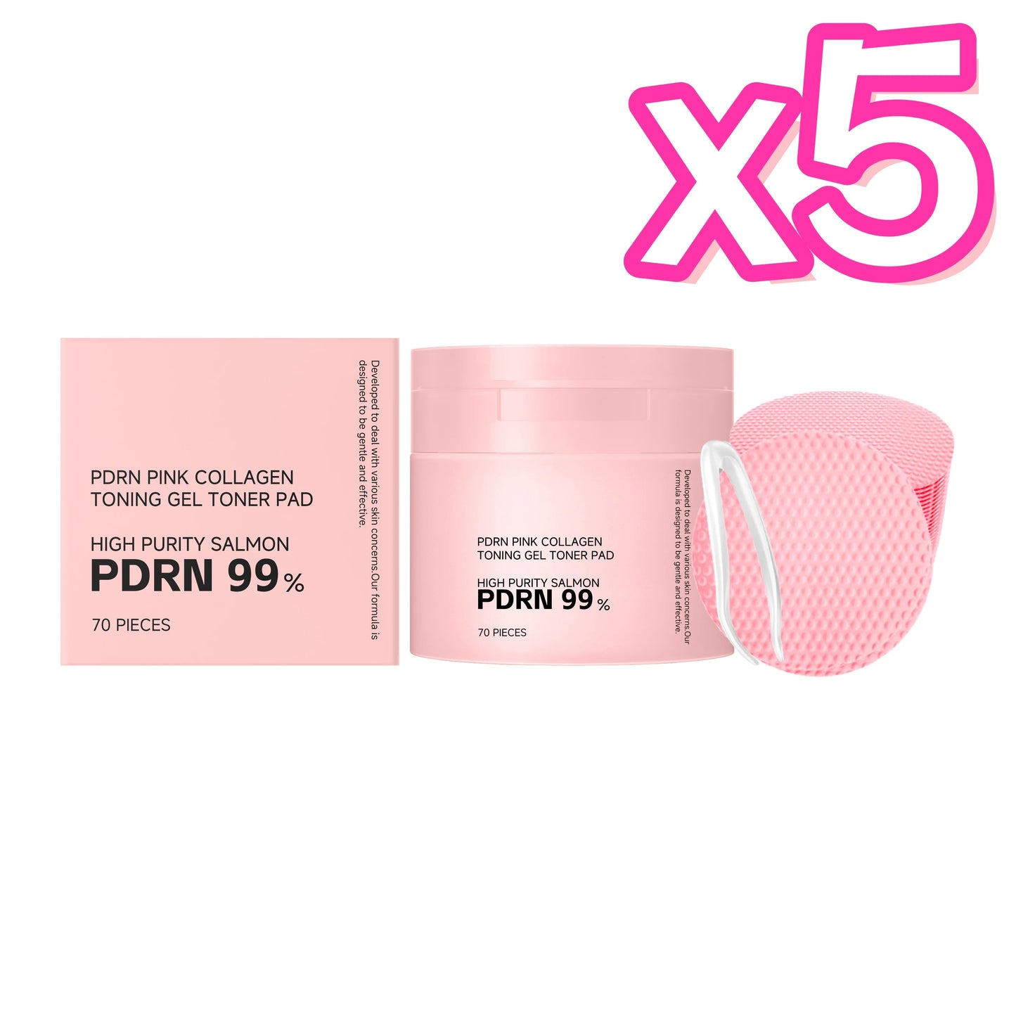PDRN Collagen Toner Pads Repair Skin Barrier Calm Redness Hydrate Skin Reduce Skin Fine Lines Brighten Dullness Facial Toner Pad Peaceful Pleasures Health and Wellness 5 x 70pcs Boxed