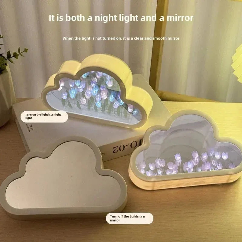 Cloud Tulip Nightlight DIY Handmade Mirror Material Package Romantic Flower Sea Atmosphere Light Desktop Ornament Creative Gifts Peaceful Pleasures Health and Wellness