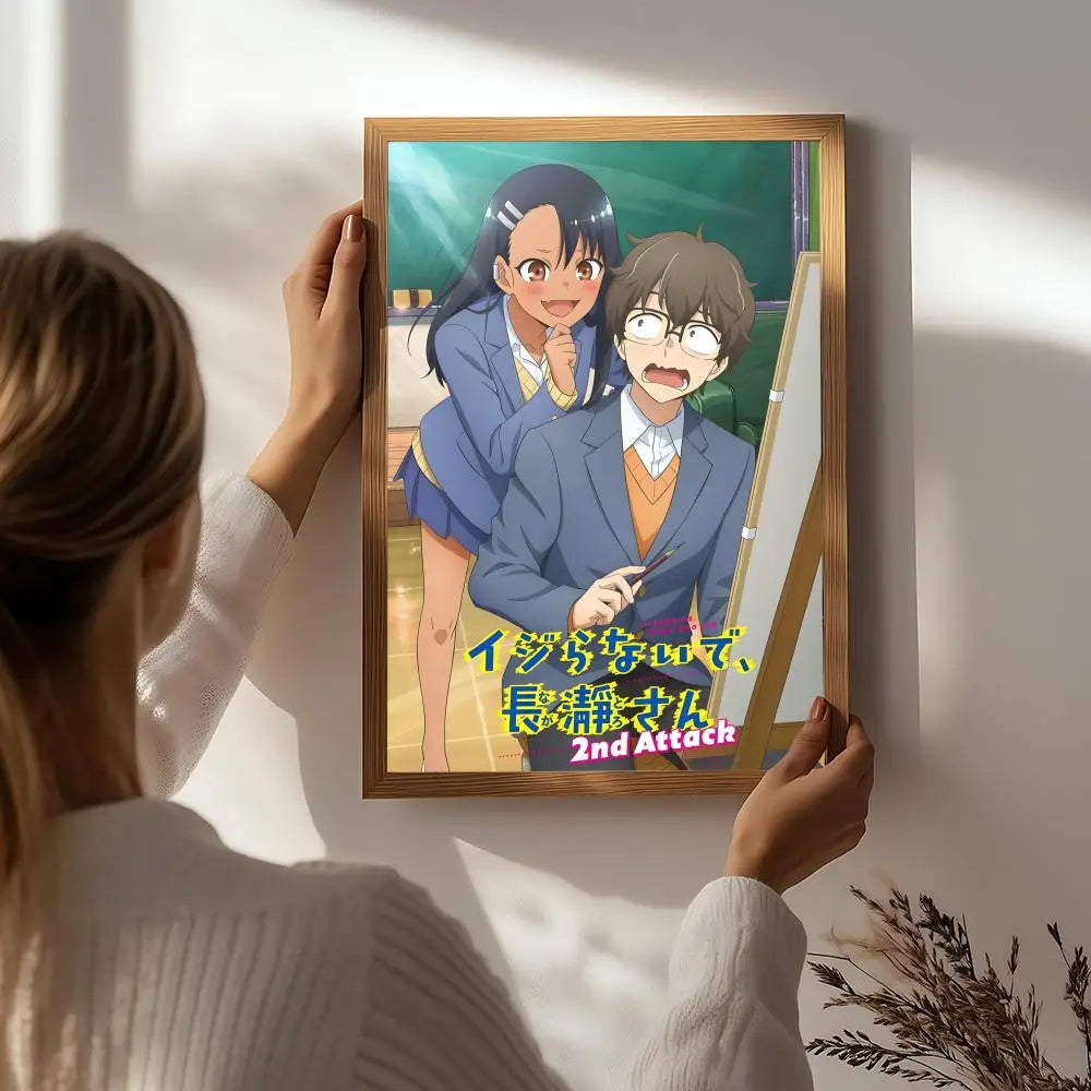 Anime Don't Toy with Me, Miss Nagatoro Poster HD Self Adhesive Waterproof Wall Art Ideal for Home Office Dorm Bedroom Great Gift Peaceful Pleasures Health and Wellness White5 21X30cmNoframe