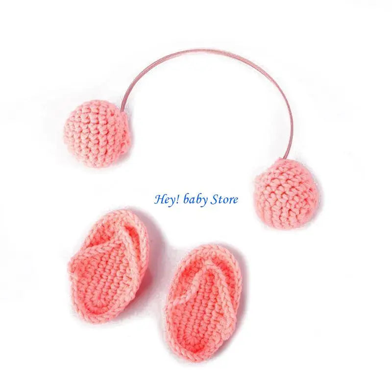Newborn Photography Knitted Headset & Slippers Set 0–6M