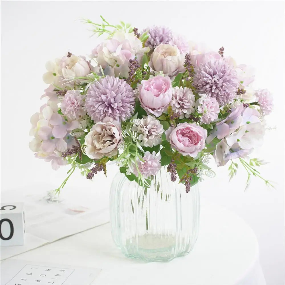 Silk Peony & Hydrangea Artificial Flower Bouquet – Wedding Décor