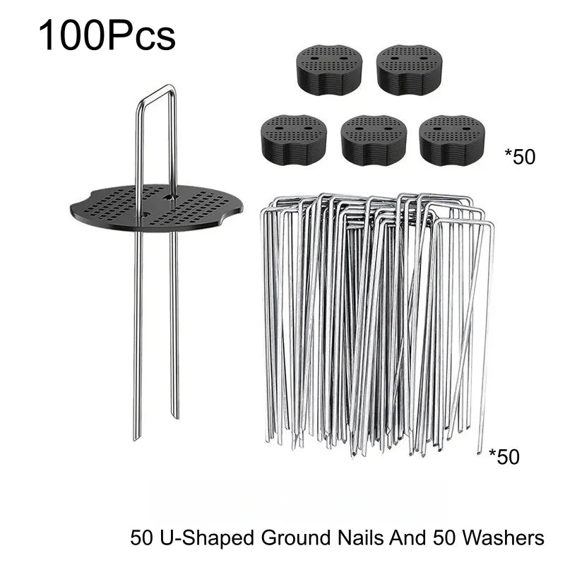 Heavy-Duty U-Shaped Tent Pegs & Ground Stakes with Washers