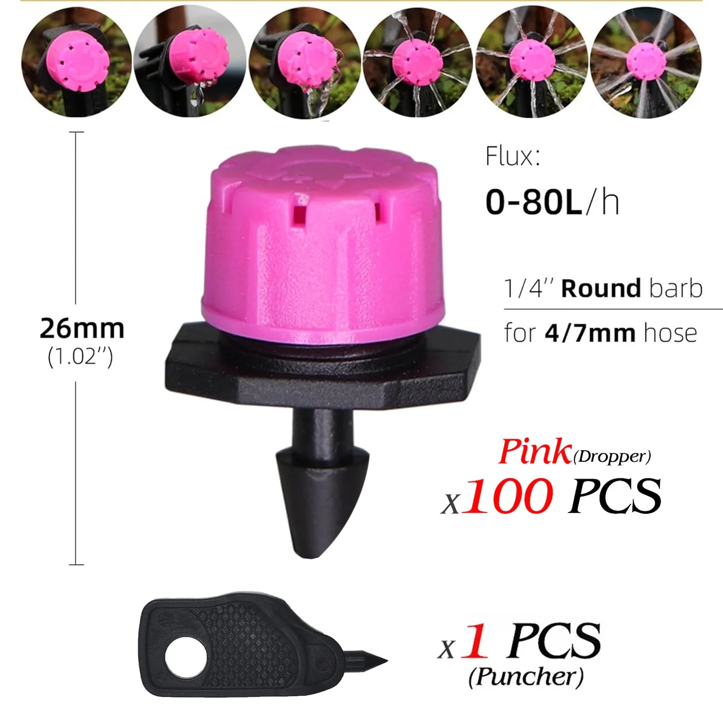 4-Colour 8-Hole Adjustable Dripper Irrigation Nozzle for Garden Plants Hose Watering System Sprinklers 1/4'' Emitter Micro Drip Peaceful Pleasures Health and Wellness D-Pink