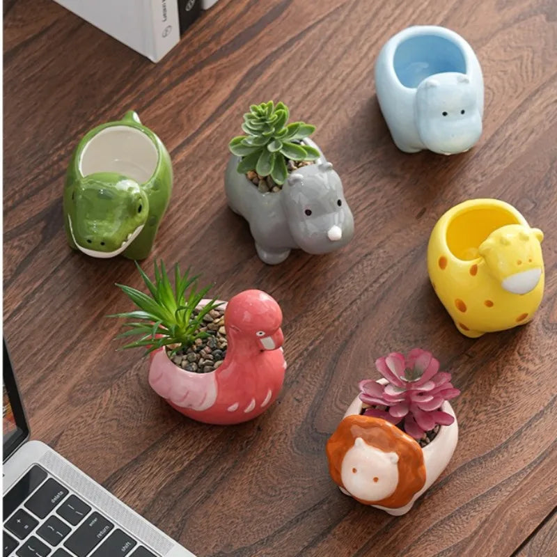 Animal Shape Ceramic Succulent Planter | Cute Cartoon Pot
