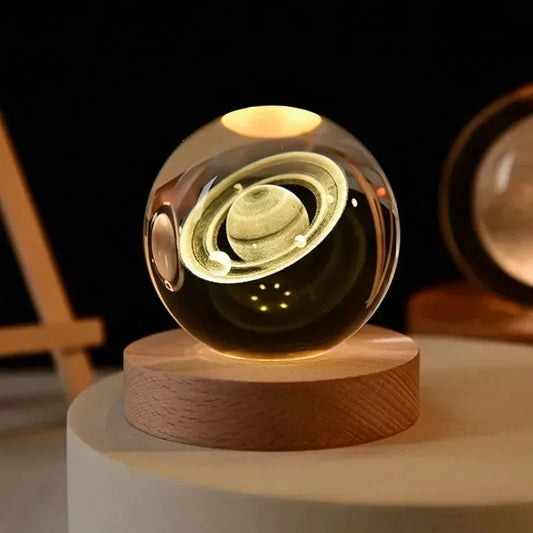6cm 3D Crystal Ball Decoration 2026 Astronomy Solar System Planets Moon Astronaut LED Balls Home Snow Glass Globe Decorations Peaceful Pleasures Health and Wellness