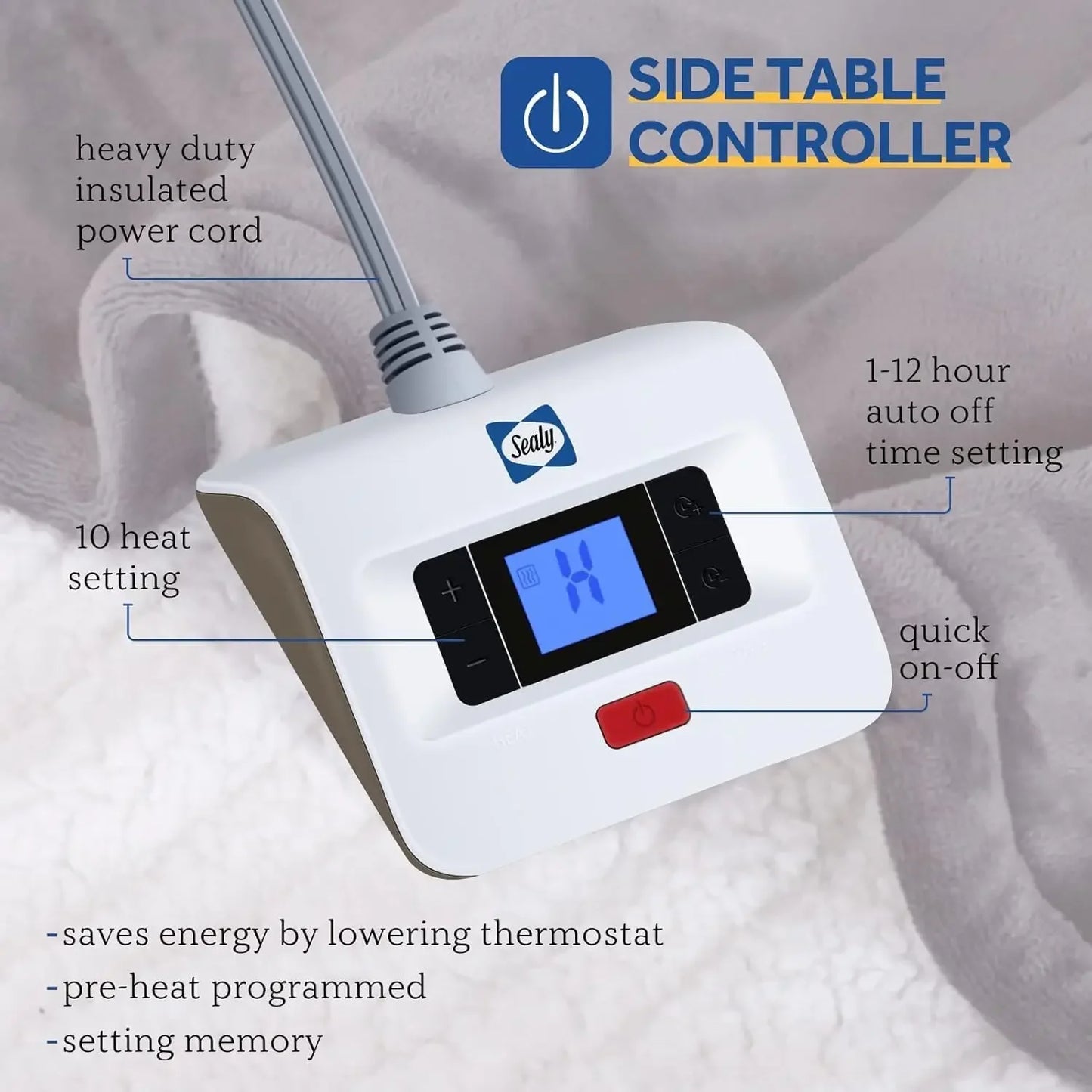 Twin Size Electric Blanket with 10 Heat Levels, Auto Shutoff, Machine Washable in Light Grey Peaceful Pleasures Health and Wellness