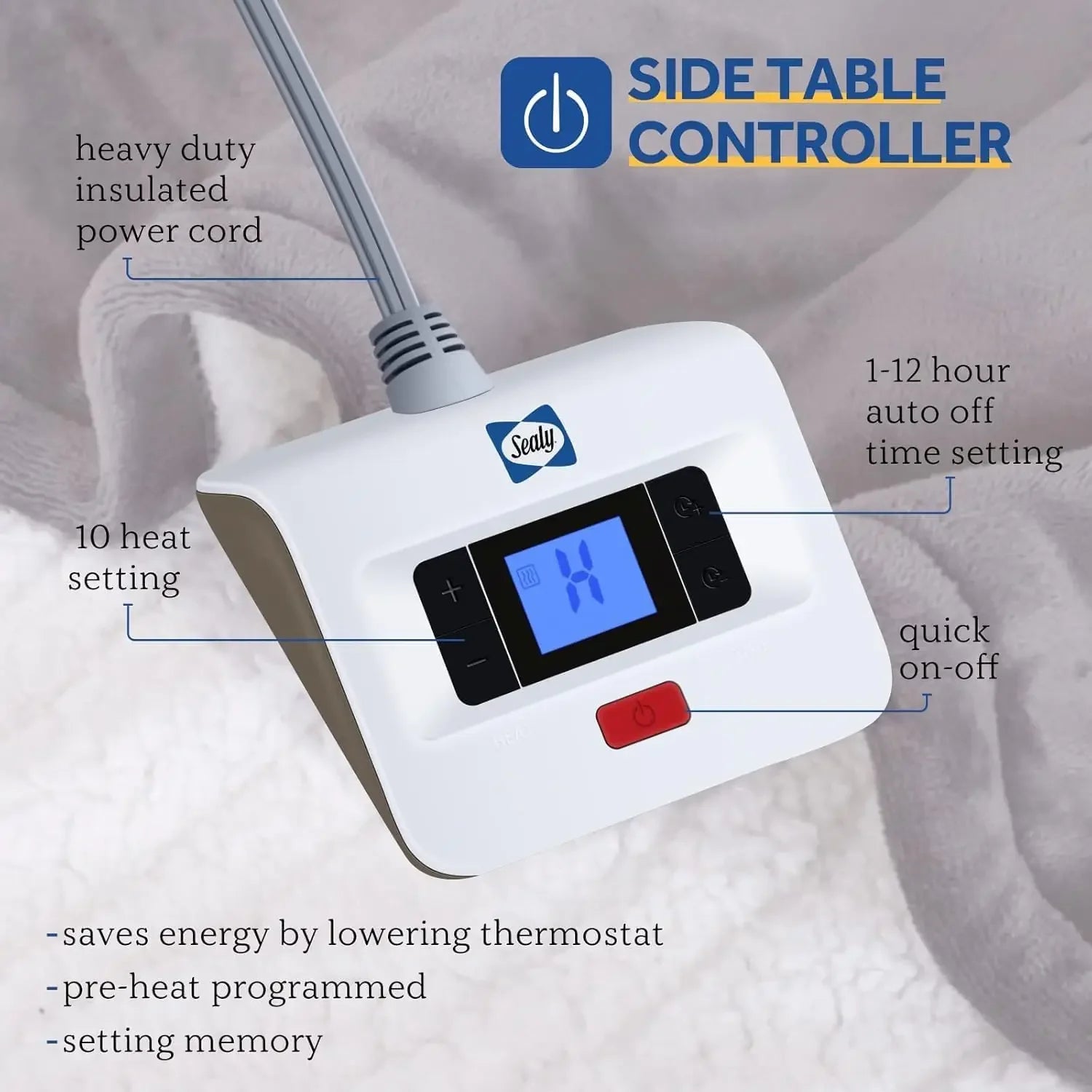 Twin Size Electric Blanket with 10 Heat Levels, Auto Shutoff, Machine Washable in Light Grey Peaceful Pleasures Health and Wellness