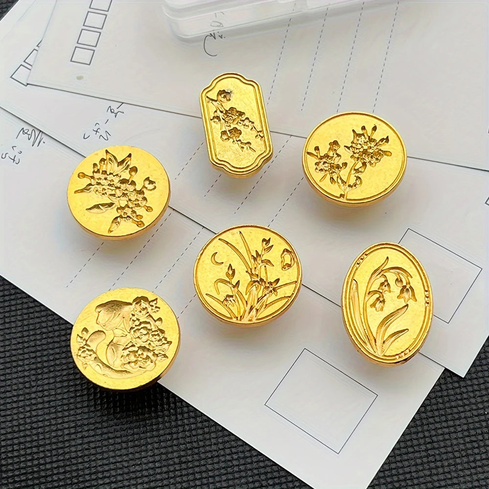 Floral Wax Seal Detachable Wooden Handle Vintage Suitable Wedding