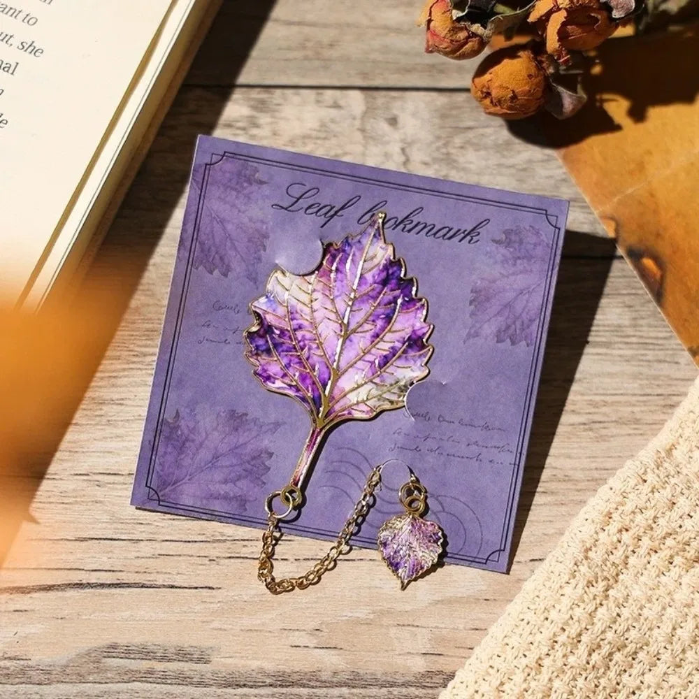 Creative Gift Gilt-Edged Metal Bookmark Pendant Design Exquisite Craft Leaf Bookmark Reading Bookmark School Supplies Peaceful Pleasures Health and Wellness Perilla Leaf