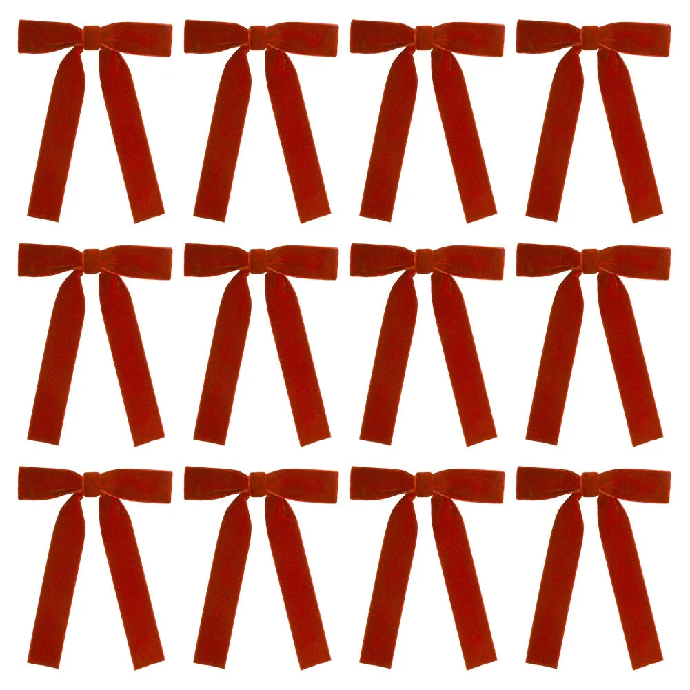 Velvet Christmas Bows Wine Red 12 Pack | Reusable Holiday Decor