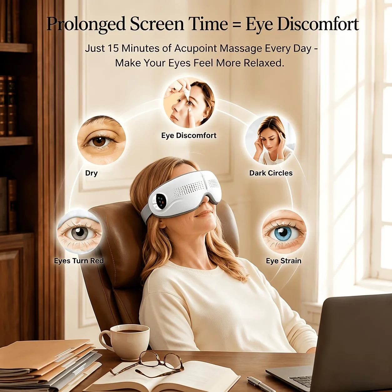 Eye Massager, Moisturizing Eye Mask, Vibrating Eye Massager, Eye Care Equipment High-Frequency Vibration, Three Main Modes, Simulates Human Massage Effects. Three Modes Can Be Freely Switched. Combining Traditional Acupoint P Peaceful Pleasures Health and Wellness