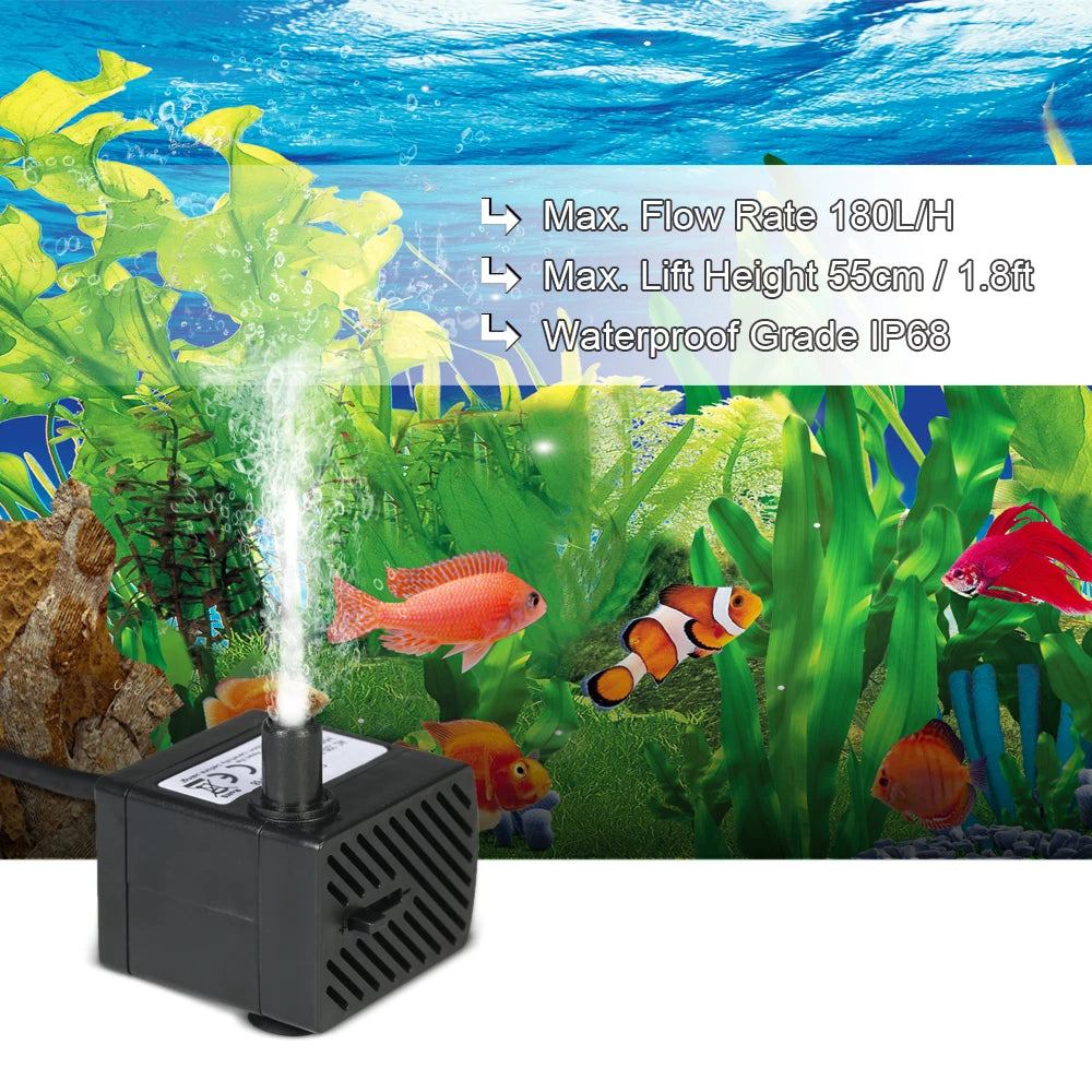 180L/H 2.5W Submersible Water Pump for Aquarium Tabletop Fountains Pond Water Gardens and Hydroponic Systems AC220-240V Peaceful Pleasures Health and Wellness