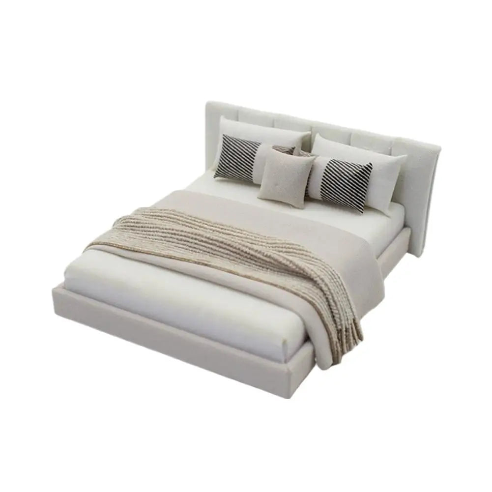 Bedroom Miniature Double Bed Beddings Cream Furniture Decoration