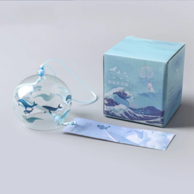 1pcs Japanese Wind Bell Handmade Wind Chimes Glass Furin Home Decors Spa Sakura Kitchen Office Decor Cherry Blossom Pattern Peaceful Pleasures Health and Wellness whale