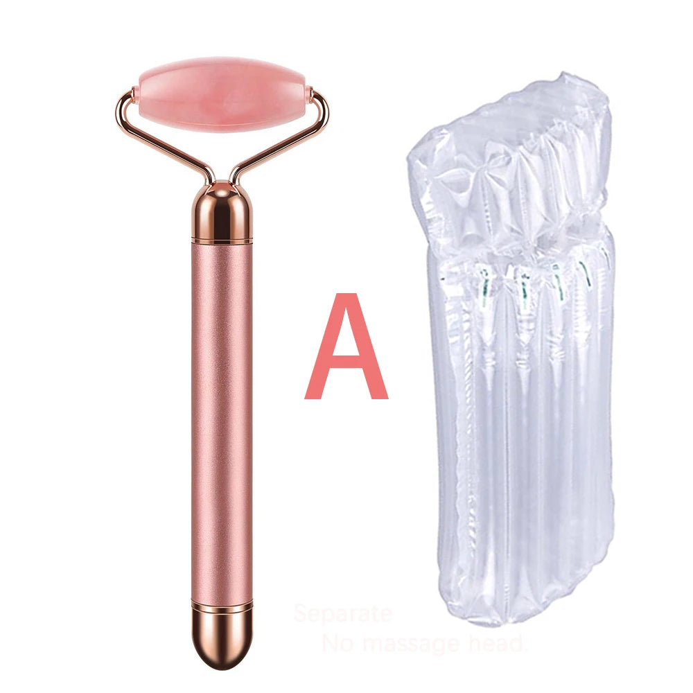 New Electric Vibrating Jade Roller Massager For Slimming Face Lifting Rose Quartz 3D Roller Stone Facial Skin Care Beauty Tool Peaceful Pleasures Health and Wellness A No Box