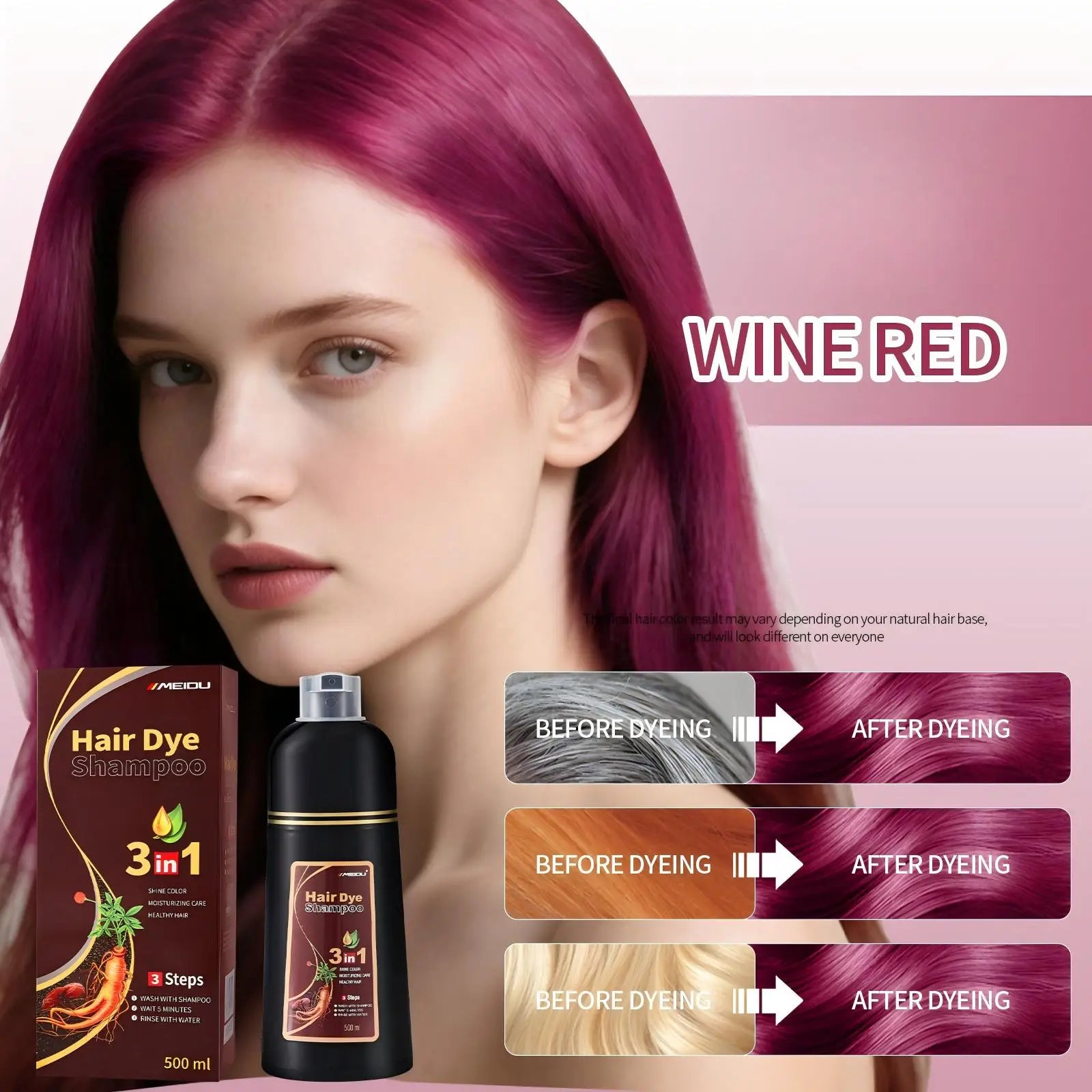 Versatile 3in1 Hair Dye Shampoo for Men and Women Peaceful Pleasures Health and Wellness Wine Red