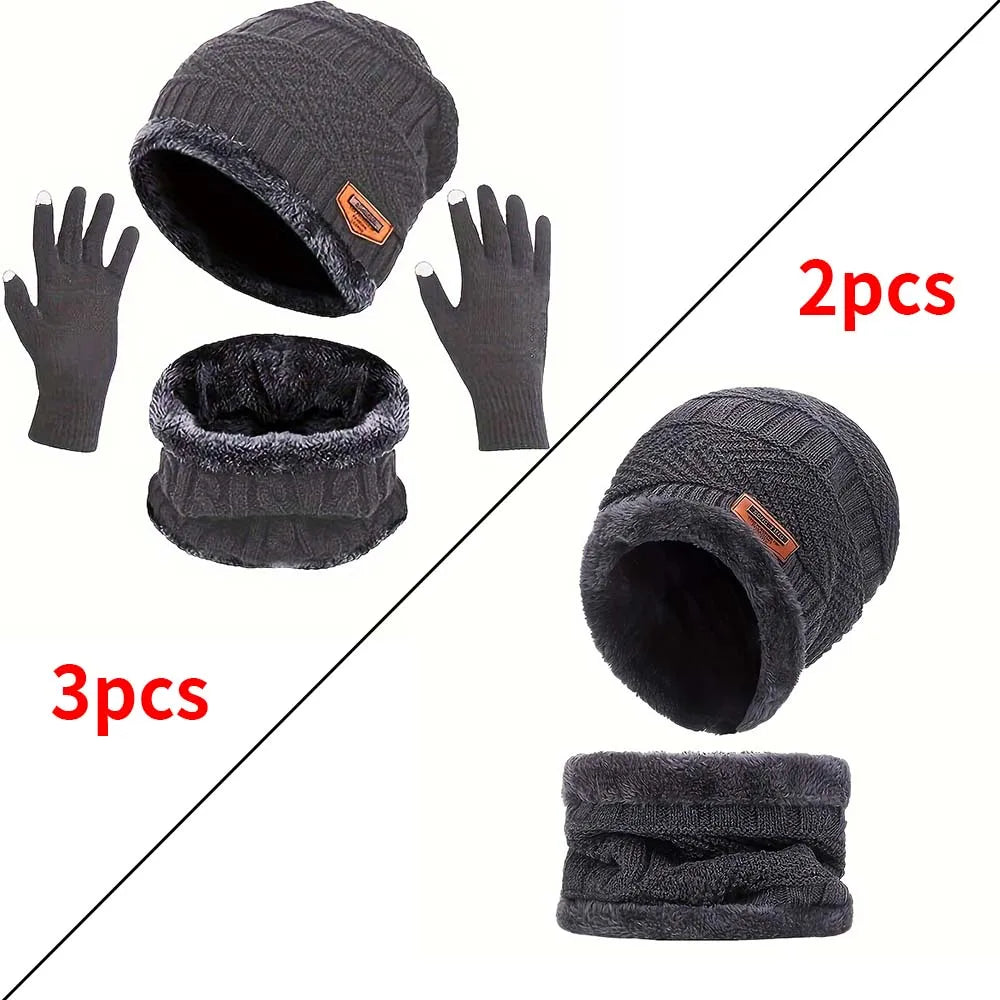 1Set Warm & Soft Winter Fleece-lined Knitted Hat, Scarves And Touch Screen Gloves 3-Piece Set ,Perfect Ear & Neck Warmer Peaceful Pleasures Health and Wellness Gray 2 piece set