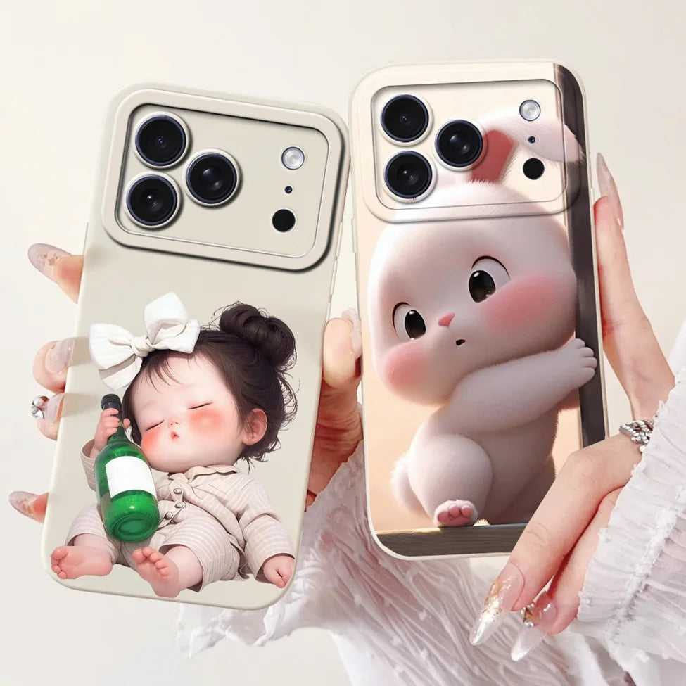 iPhone 17 Pro Silicone Case | Cute Kawaii Floral Painted Cover
