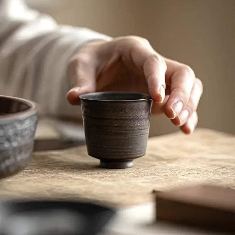 Master's Cup Japanese Retro Rough Pottery Kung Fu Tea Set Personal Ceramic Water Cup Peaceful Pleasures Health and Wellness
