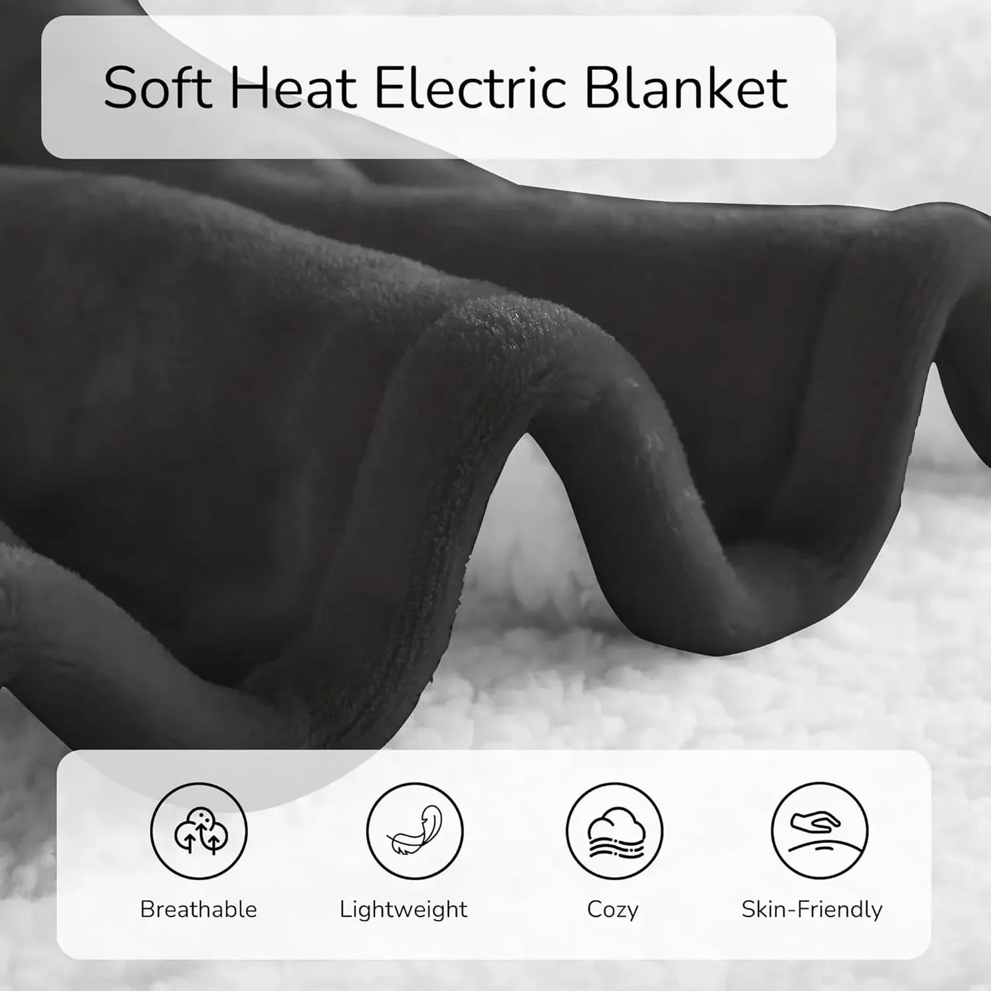 Queen Size Electric Heated Blanket with Dual-Sided Fabric, 4 Heat Settings, Auto Off, Machine Washable in Gray Peaceful Pleasures Health and Wellness