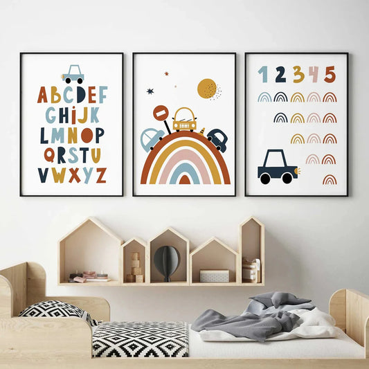 3-Piece Kids Canvas Wall Art – Alphabet, Numbers & Rainbow Kids Canvas Wall Art Peaceful Pleasures Health and Wellness G4439-3pcs 21x30cm Unframed