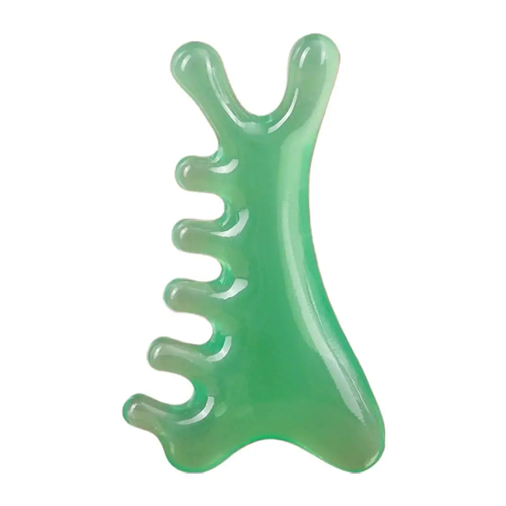 Head Massage Scalp Four-in-one Massage Comb Meridian Scalp Resin Scalp Massage Comb Head Unblocking Face Nose Massager Guasha Peaceful Pleasures Health and Wellness Green