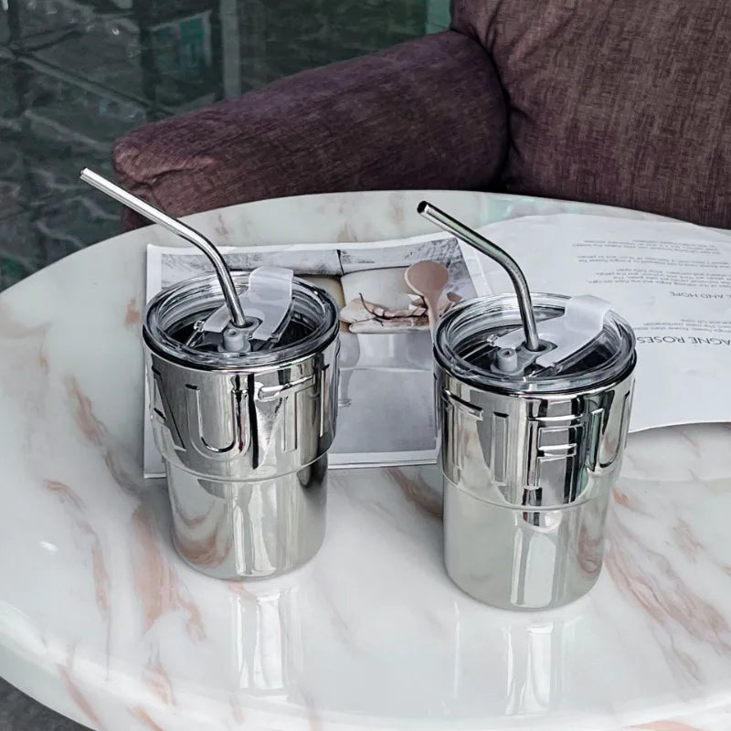 2026 New Glass Straw Coffee Cup, Female Ins Feng Shui Cup with Lid, Creative Cup, Internet Celebrity, Same Style Bamboo Node Cup Peaceful Pleasures Health and Wellness