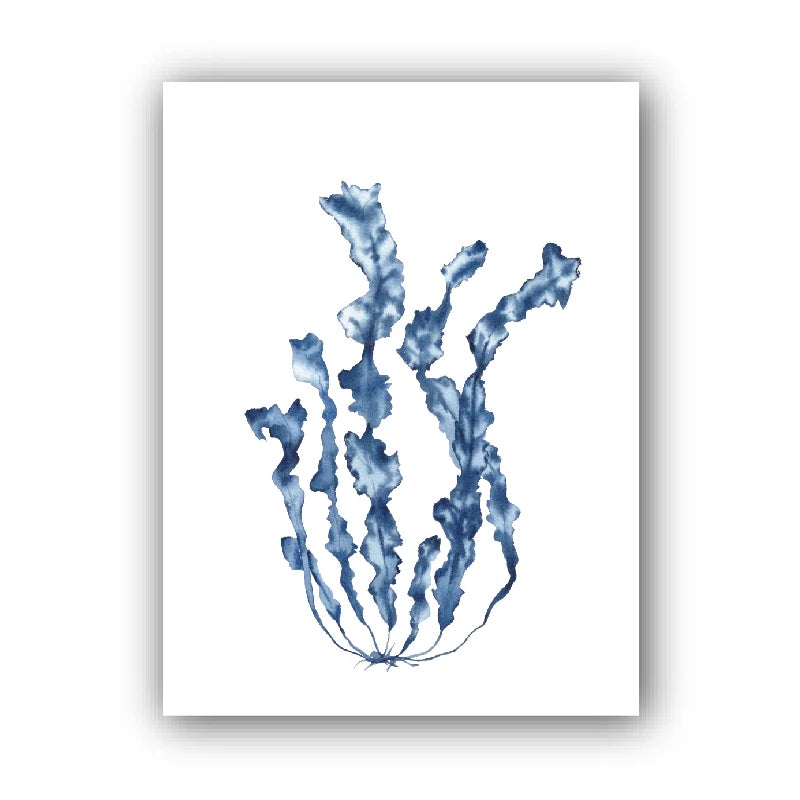 Blue Coral Watercolor Canvas Wall Art | Coastal Seaweed Print Canvas Wall Art Peaceful Pleasures Health and Wellness 1 40x60cm Unframed