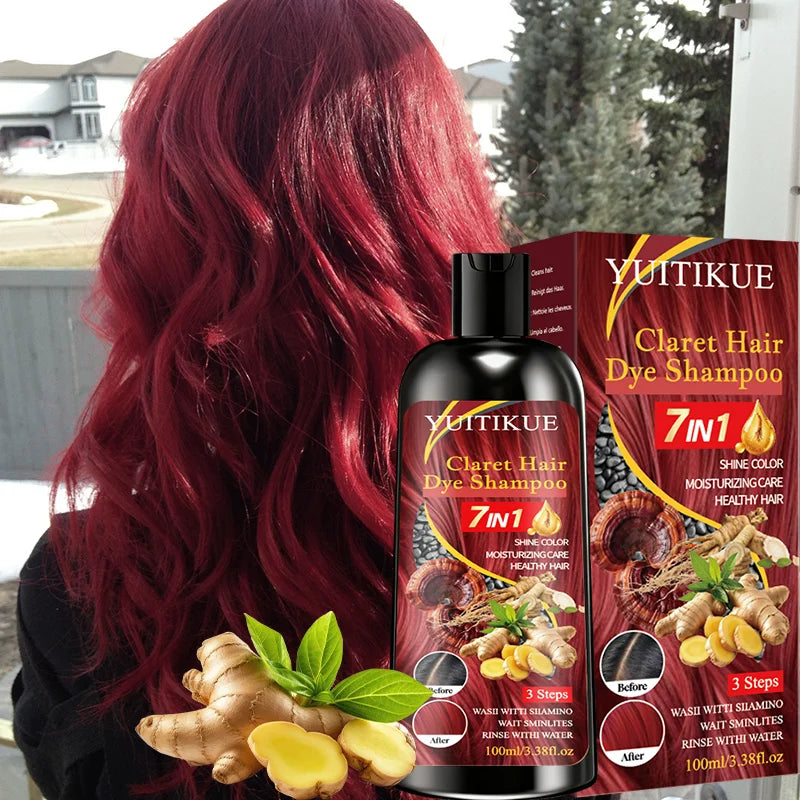 YUITIKUE 7 IN 1 Claret Hair Dye Shampoo Natural Ginger Herbal Moisturizing Long Lasting Hair Color Shampoo 100ml Peaceful Pleasures Health and Wellness