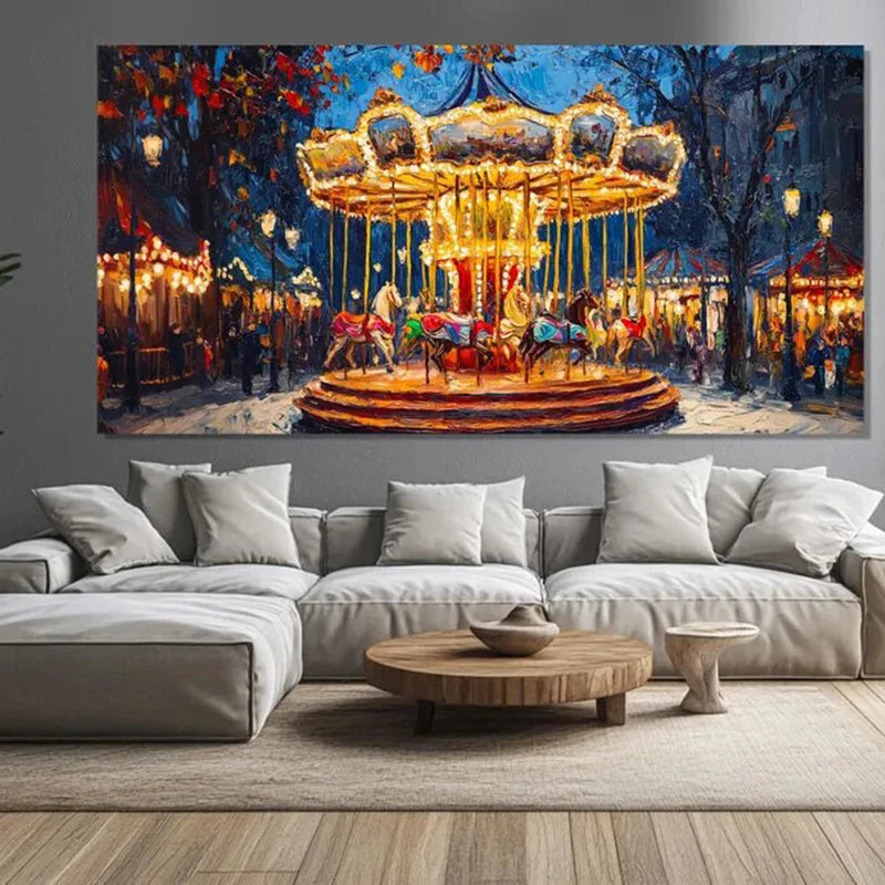 Carousel Town Square Christmas Market Canvas Print | Wall Art Canvas Wall Art Peaceful Pleasures Health and Wellness