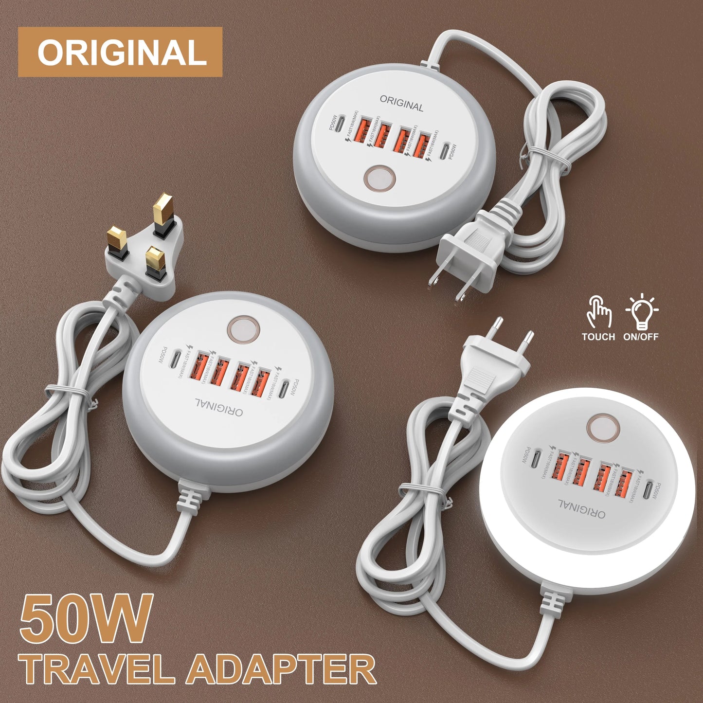 50W USB-C PD 6-Port Fast Charging Station with Touch LED Light