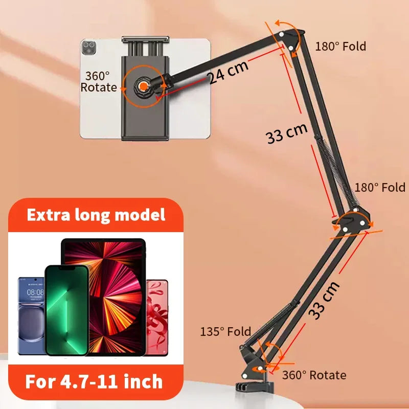 Tablet Holder for Bed with 90cm Metal Arm 360° Rotating Bed Tablet Mount Stand For iPad Stand 4.5~11 Inch Phone Tablet Bracket Peaceful Pleasures Health and Wellness Extended model