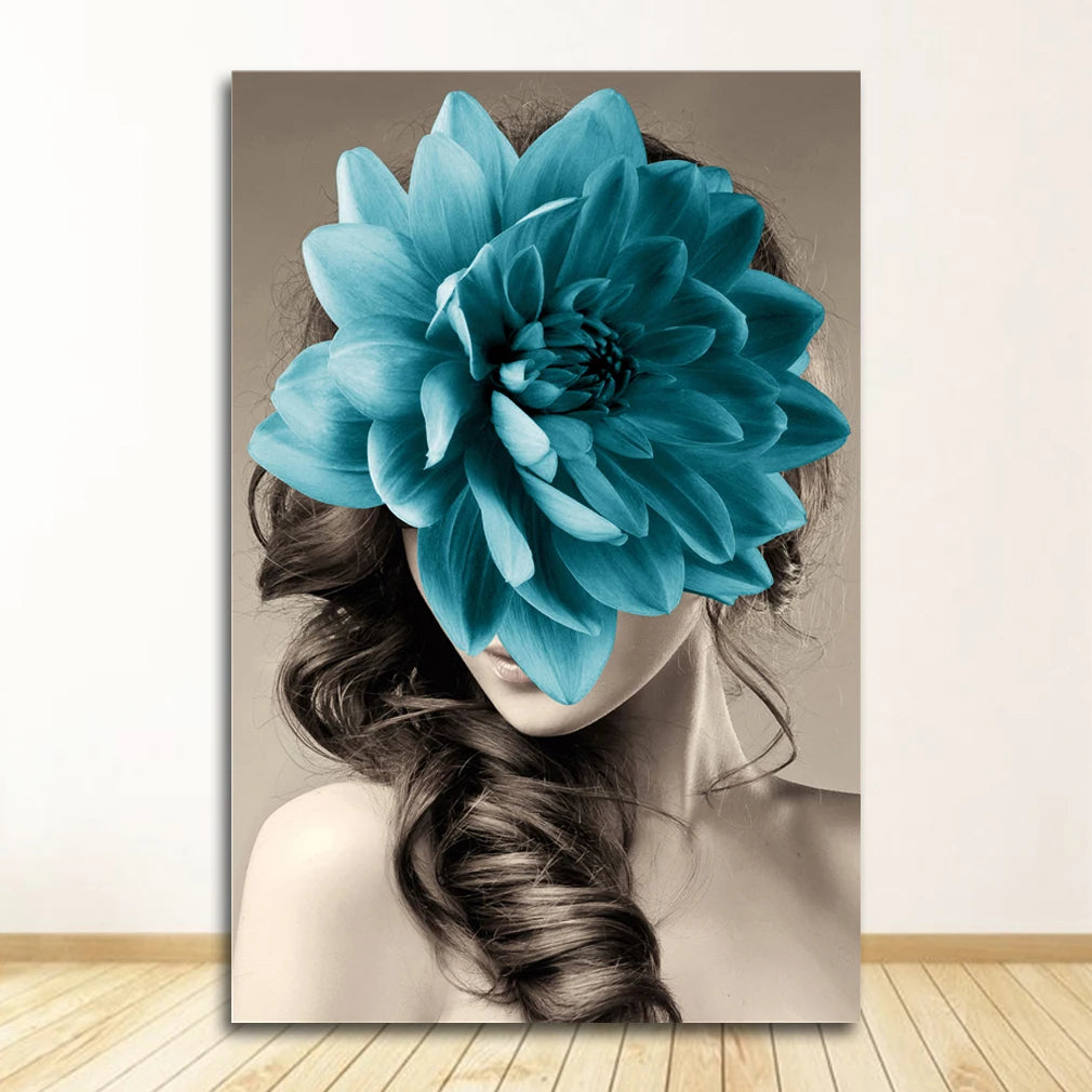 Nordic Floral Woman Canvas Wall Art | Scandinavian Abstract Print