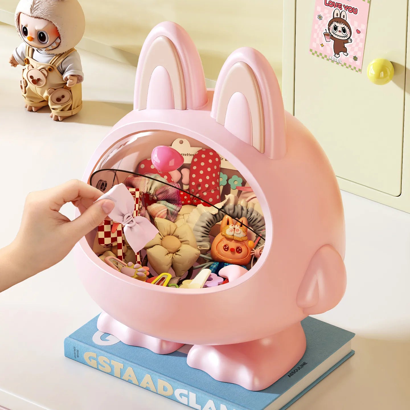 Cute Cartoon Large Capacity Plastic Desktop Storage Box Hair Clips Jewelry Mini Hair Accessories Organizer for Girls Bedroom Peaceful Pleasures Health and Wellness