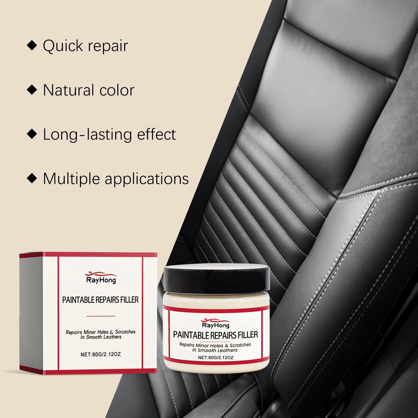 Rayhong 60ml Leather Repair Paste – Car Seat & Sofa Filler