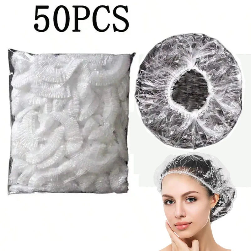 Disposable Shower Caps 50/100 Pack – Clear Elastic Waterproof